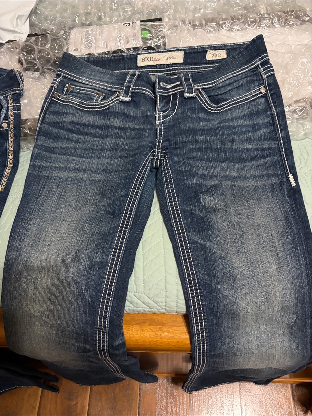 BKE Women's Dark Blue Boot-Cut Jeans with White Contrast Stitching